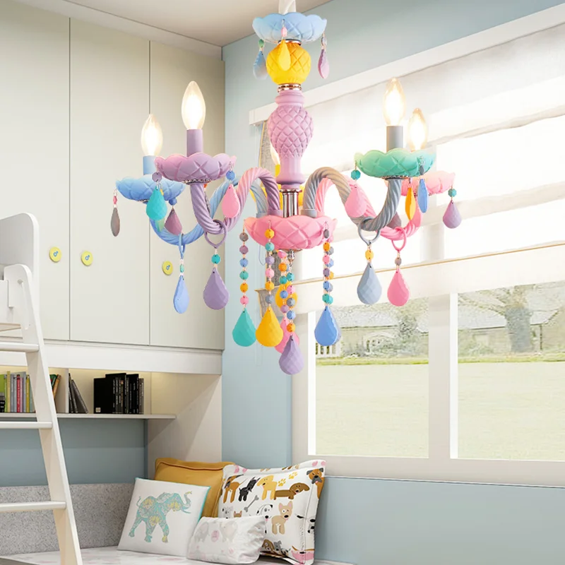 Rainbow Crystal Chandelier European Candle lustres Bedroom Children's American Girl Princess Makaron Lamps
Rainbow Crystal Chandelier European Candle lustres Bedroom Children's American Girl Princess Makaron Lamps