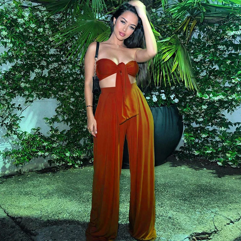 Two Piece Set Women Solid Color Sexy Lace-Up Sleeveless Bandage Crop Tops+Vintage Wide Leg Pants Suit Fashion Party Outfits
Two Piece Set Women Solid Color Sexy Lace-Up Sleeveless Bandage Crop Tops+Vintage Wide Leg Pants Suit Fashion Party Outfits