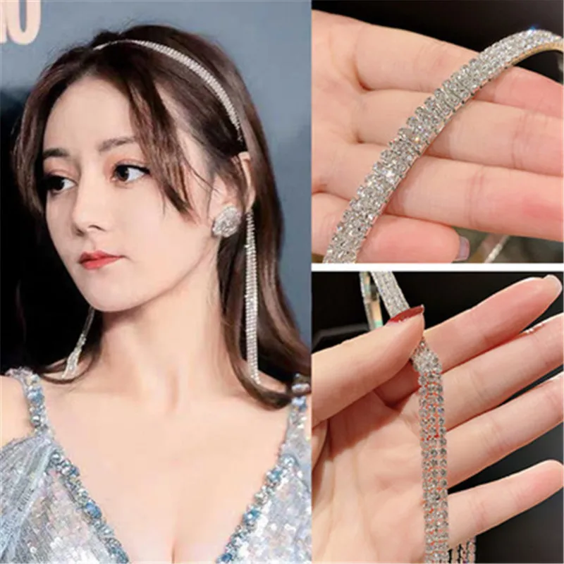 

Fashion Women's Rhinestone Long Tassel Hairband Bowknot Korean Designer Headband Wedding Luxury Diamond Accessories Gift