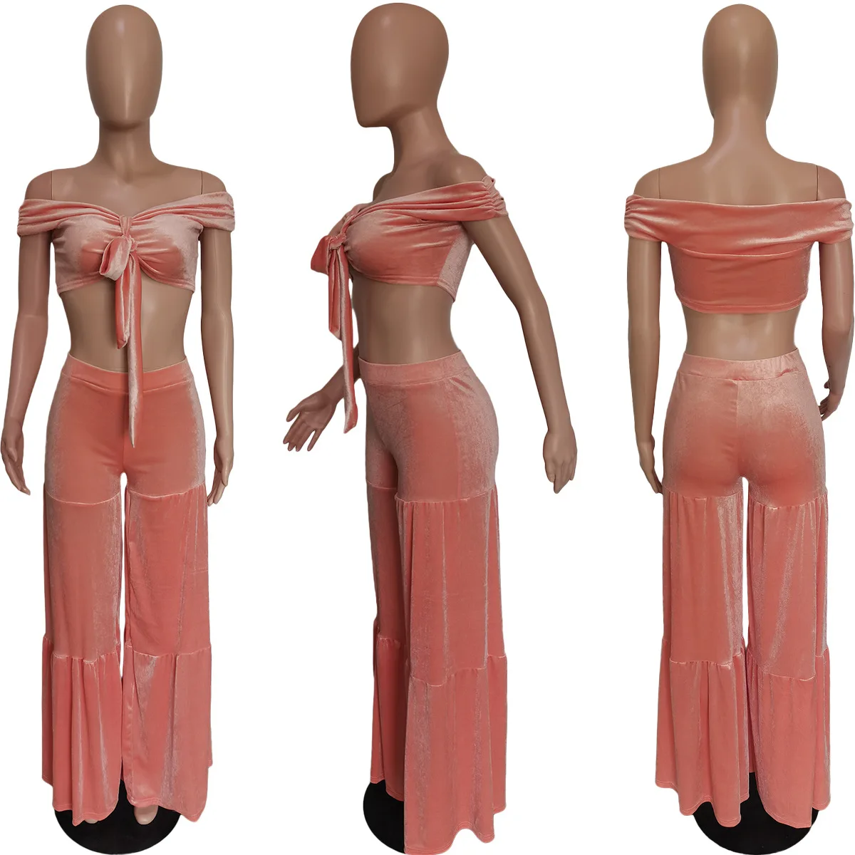 Echoine Summer Velvet Off Shoulder Slash Sexy Lace Up Crop Top Wide Leg Pants Set Two Piece Set Party Club Outfits Streetwear
Echoine Summer Velvet Off Shoulder Slash Sexy Lace Up Crop Top Wide Leg Pants Set Two Piece Set Party Club Outfits Streetwear