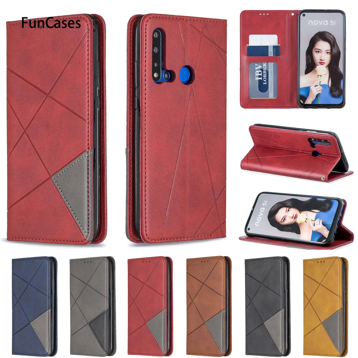 Чехол книжка из искусственной кожи с геометрическим рисунком для huawei Nova 5i Telefoon