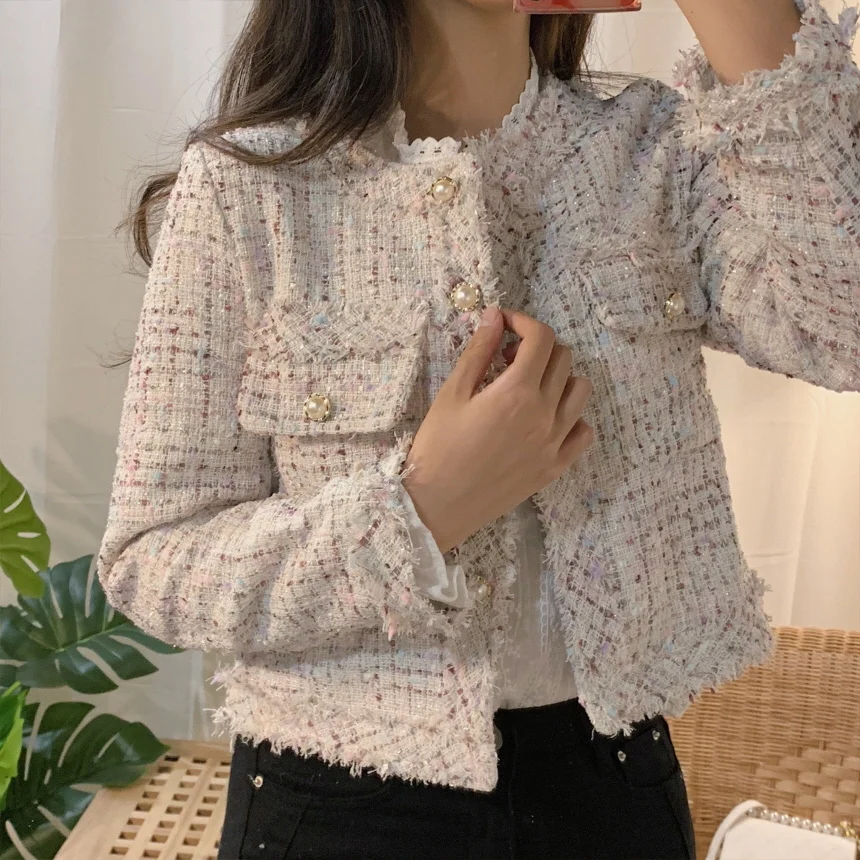 women's tweed jacket, loose long sleeve wool round neck jacket, retro collarless jacket
women's tweed jacket, loose long sleeve wool round neck jacket, retro collarless jacket