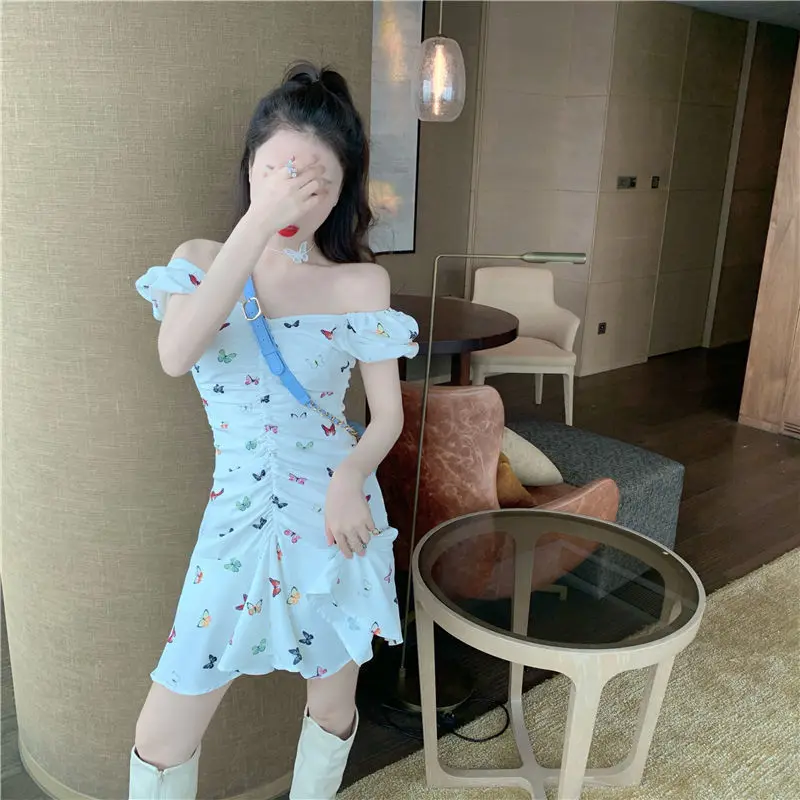 Dress Retro Butterfly Print Purple Female Summer Waist Folds Exposed Clavicle Sleeve Short Skirt M09
Dress Retro Butterfly Print Purple Female Summer Waist Folds Exposed Clavicle Sleeve Short Skirt M09