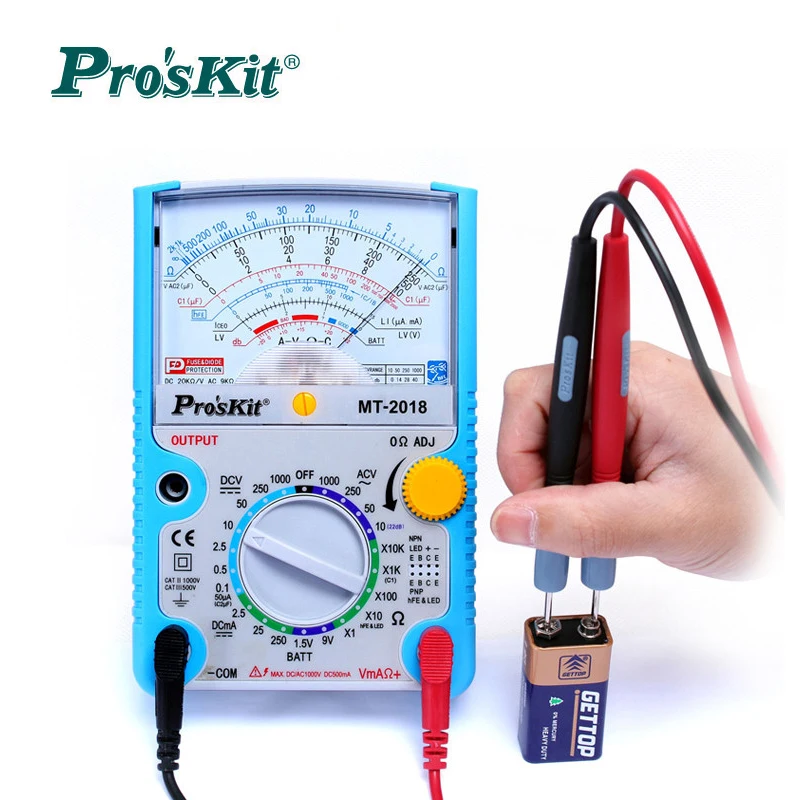 Pro'sKit MT-2018 Pointer Type Multimeter Protective Function Safety Standard Professional Tester DC AC Voltage Mechanical Meter
Pro'sKit MT-2018 Pointer Type Multimeter Protective Function Safety Standard Professional Tester DC AC Voltage Mechanical Meter