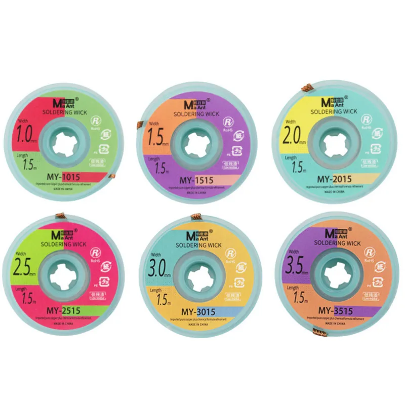 10pcs 1.5mm 2mm 2.5mm 3mm 3.5mm Width 1.5M Length Desolder Braid Welding Solder Remover Wick Wire Lead Cord Flux BGA Repair Tool
10pcs 1.5mm 2mm 2.5mm 3mm 3.5mm Width 1.5M Length Desolder Braid Welding Solder Remover Wick Wire Lead Cord Flux BGA Repair Tool