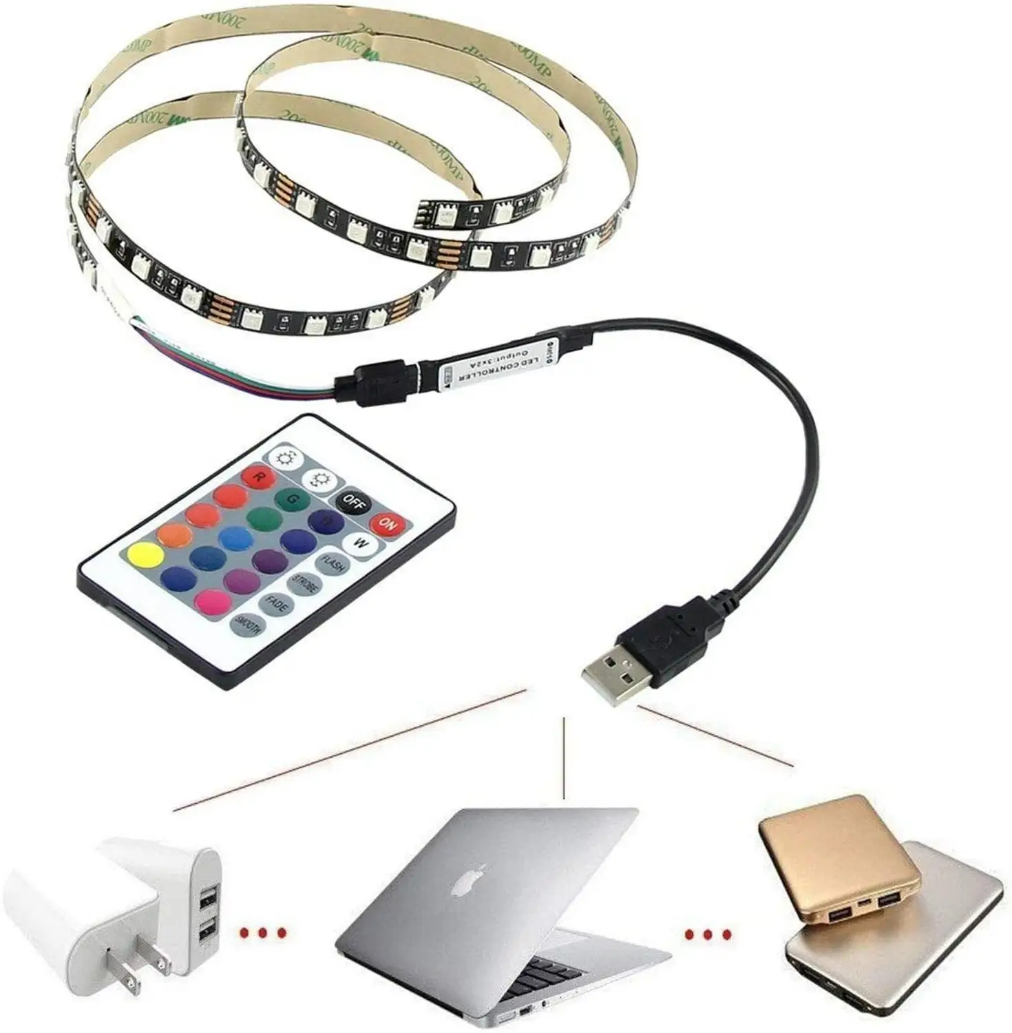 LED Strip DC 5V USB Powered 1M-5M RGB Color 5050 LED Strip Light TV Backlight +24key IR Remote Control NO-Waterproof music Smart
LED Strip DC 5V USB Powered 1M-5M RGB Color 5050 LED Strip Light TV Backlight +24key IR Remote Control NO-Waterproof music Smart