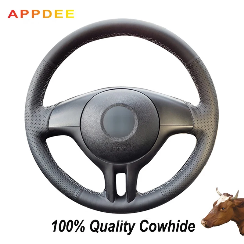 APPDEE Black Genuine Leather Hand-stitched Car Steering Wheel Cover for BMW E46 325i E53 X5
APPDEE Black Genuine Leather Hand-stitched Car Steering Wheel Cover for BMW E46 325i E53 X5