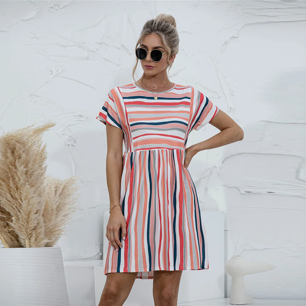 Women Striped Print Patchwork Short Sleeve Dress Summer New Casual Loose O-neck High Waist Elegant Holiday Korean Vestidos Mujer
Women Striped Print Patchwork Short Sleeve Dress Summer New Casual Loose O-neck High Waist Elegant Holiday Korean Vestidos Mujer