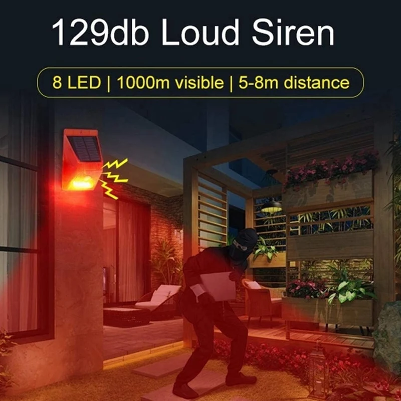 2Set Solar Strobe Light with Remote Controller with Motion Detector Solar Alarm Light 129Db Sound Security Siren Light
2Set Solar Strobe Light with Remote Controller with Motion Detector Solar Alarm Light 129Db Sound Security Siren Light