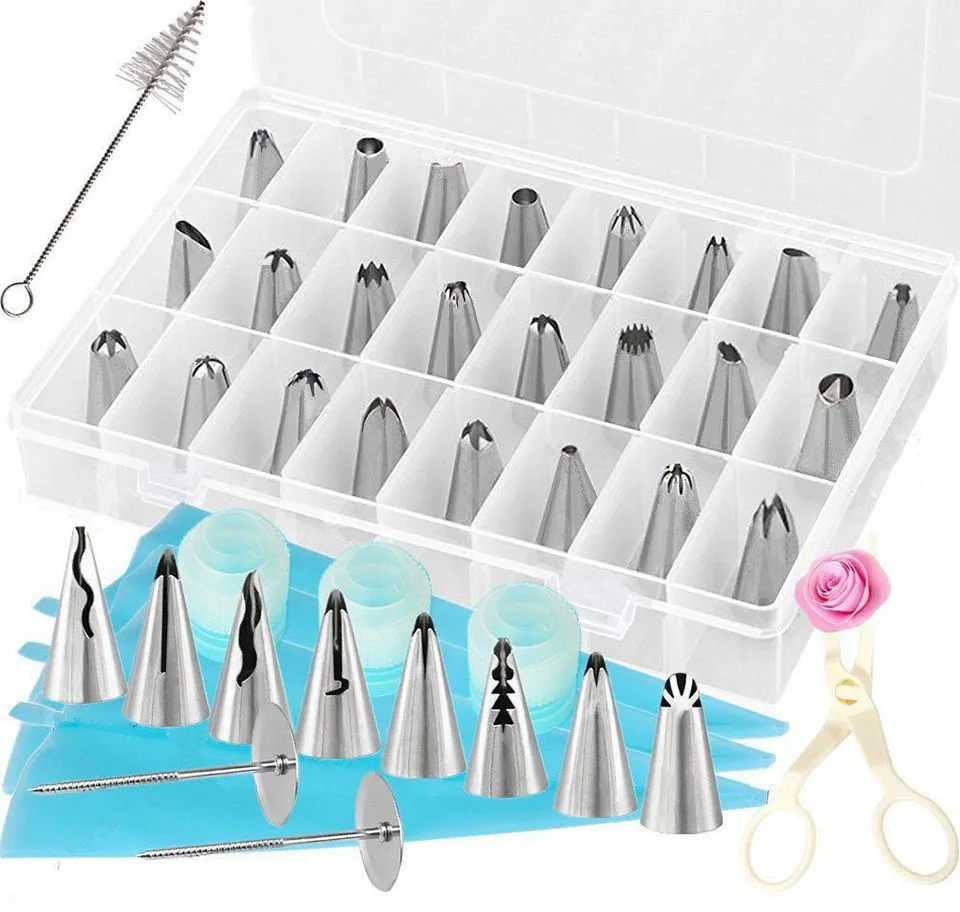 

42Pcs Cake Decorating Tools Kit Baking Supplies Icing Tips Pastry Bags Smoother Piping Nozzles Coupler Flower