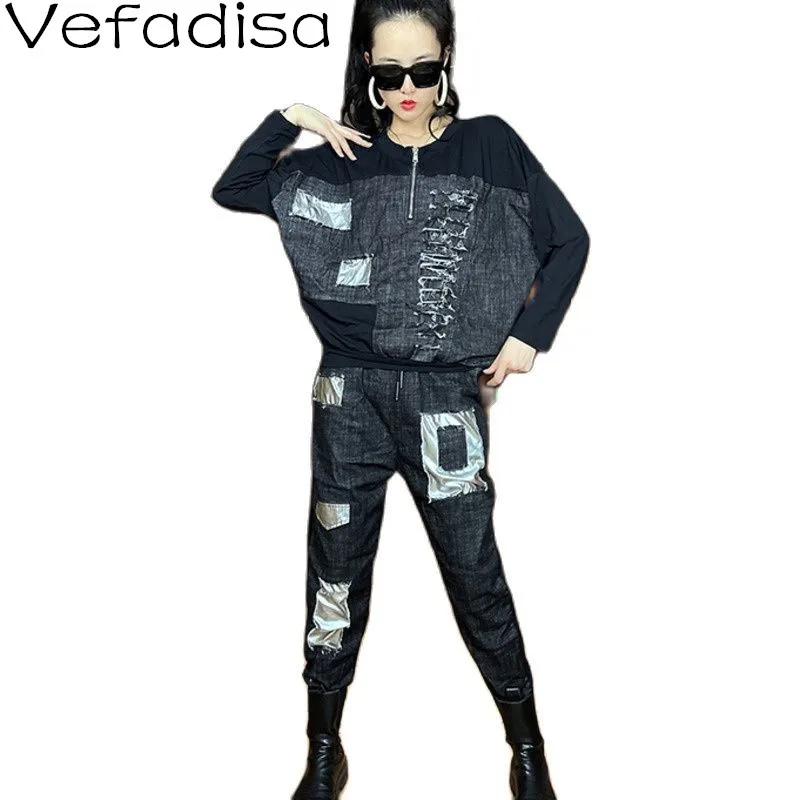Vefadisa Black Patchwork Women Sweatshirt Set 2021 Autumn Batwing Sleeve Pullover Coat + Spliced Pencil Pants Plus Size QYF6445
Vefadisa Black Patchwork Women Sweatshirt Set 2021 Autumn Batwing Sleeve Pullover Coat + Spliced Pencil Pants Plus Size QYF6445