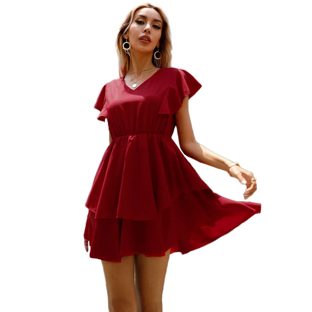 Summer Clothes For Women 2021 Fashion V-Neck Solid Waist Cake Group Mini Dress Elegant Lady Sweet Lotus Sleeve Short Dresses
Summer Clothes For Women 2021 Fashion V-Neck Solid Waist Cake Group Mini Dress Elegant Lady Sweet Lotus Sleeve Short Dresses