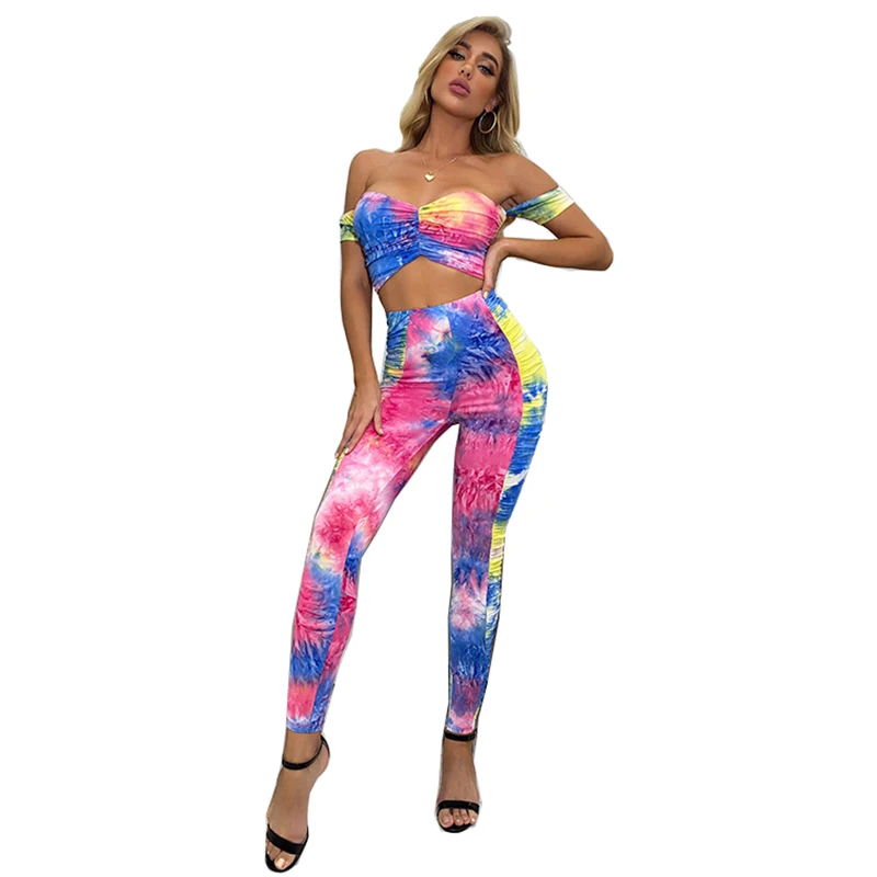 2021 Women's Fashion Tie Dye Gradient Neck Top Tight Pleated Trousers Two Piece Set Colored Skinny Clothes
2021 Women's Fashion Tie Dye Gradient Neck Top Tight Pleated Trousers Two Piece Set Colored Skinny Clothes
