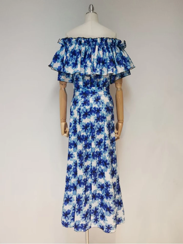 Sexy Leaky Shoulder Neckline Ruffles Retro Printed High Waist Dress Ladies Summer New Loose Big Puff Puff Skirt Free Shipping 
Sexy Leaky Shoulder Neckline Ruffles Retro Printed High Waist Dress Ladies Summer New Loose Big Puff Puff Skirt Free Shipping