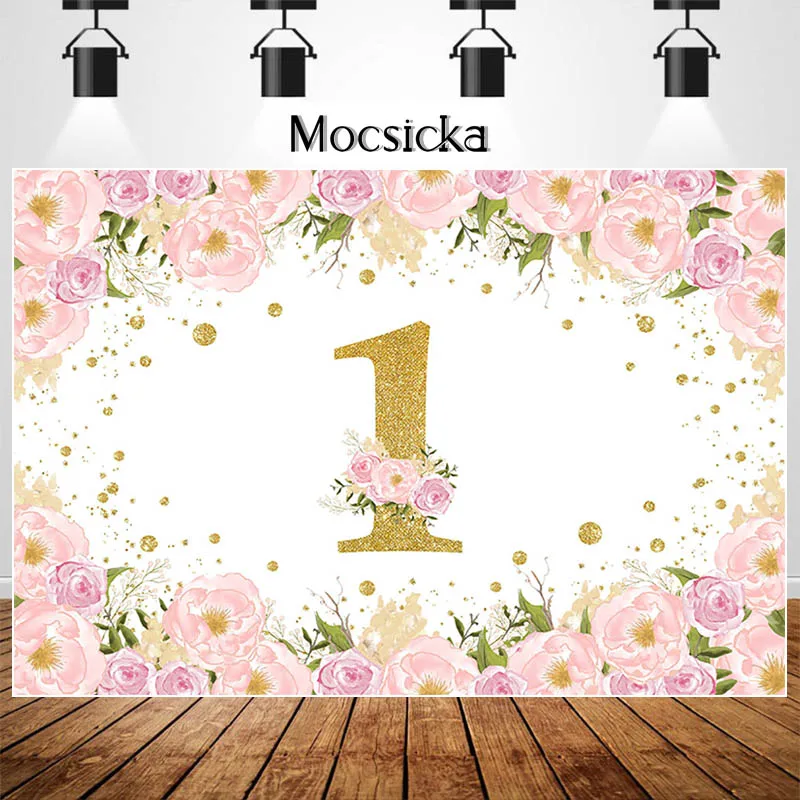 Girl's First Birthday Party Backdrop Pink Floral Golden 1th Birthday Photography Background Cake Table Decoration Banner Props
Girl's First Birthday Party Backdrop Pink Floral Golden 1th Birthday Photography Background Cake Table Decoration Banner Props