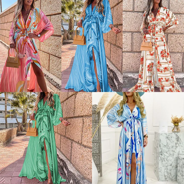 2022 New Printed V-neck Sleeve Waistband Bohemian Long Sweater Dress in Spot
2022 New Printed V-neck Sleeve Waistband Bohemian Long Sweater Dress in Spot