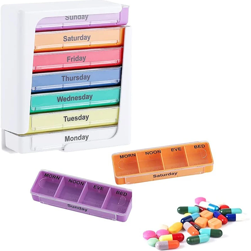 Color design 28 compartments plastic storage pill box drawer type detachable and separable 7 days pill storage box
Color design 28 compartments plastic storage pill box drawer type detachable and separable 7 days pill storage box
