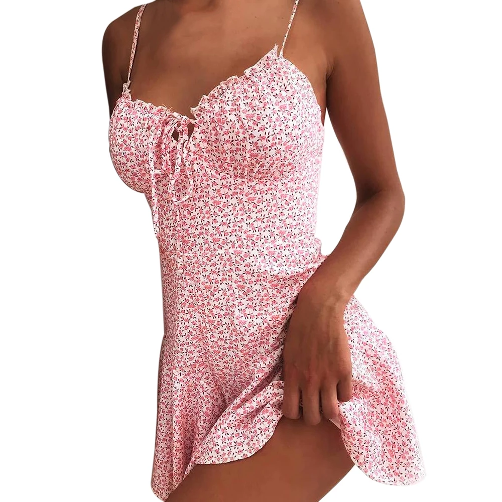 Women Dress Summer V Neck Sexy Floral Printing Party Cami Dresses E-girl Spaghetti Strap V-neck Lace Hem A-line Mini Dress 
Women Dress Summer V Neck Sexy Floral Printing Party Cami Dresses E-girl Spaghetti Strap V-neck Lace Hem A-line Mini Dress