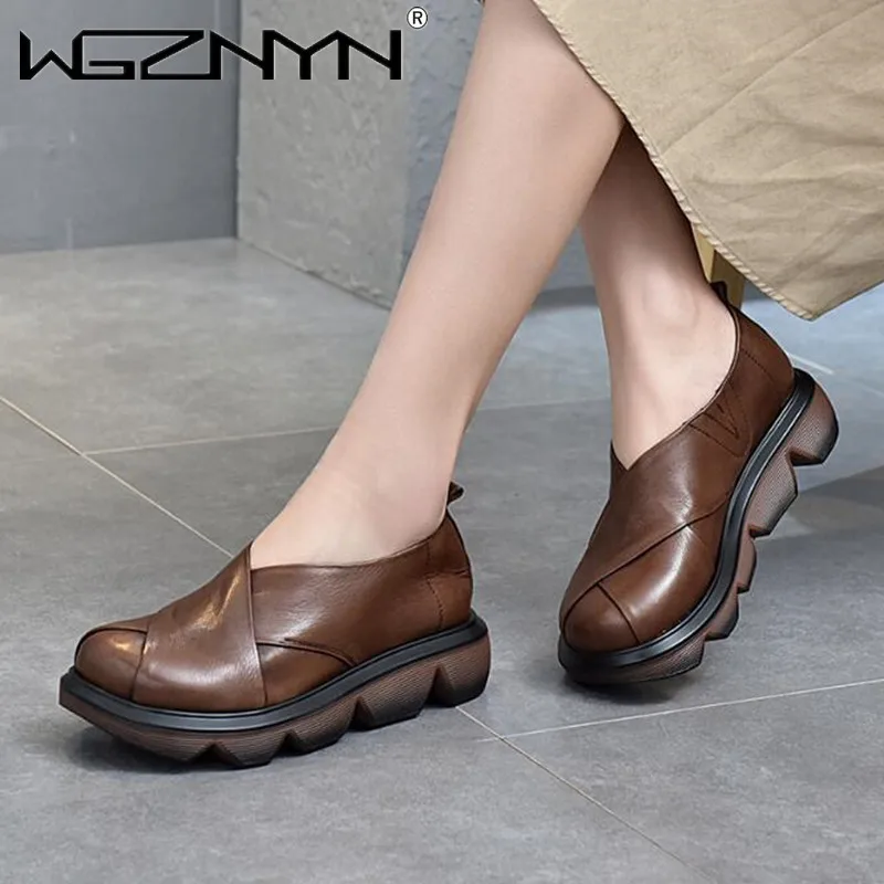 Туфли женские в национальном стиле, толстая подошва, кожа, круглый носок, Повседневная Удобная ретро Обувь, весна 
Туфли женские в национальном стиле, толстая подошва, кожа, круглый носок, Повседневная Удобная ретро Обувь, весна