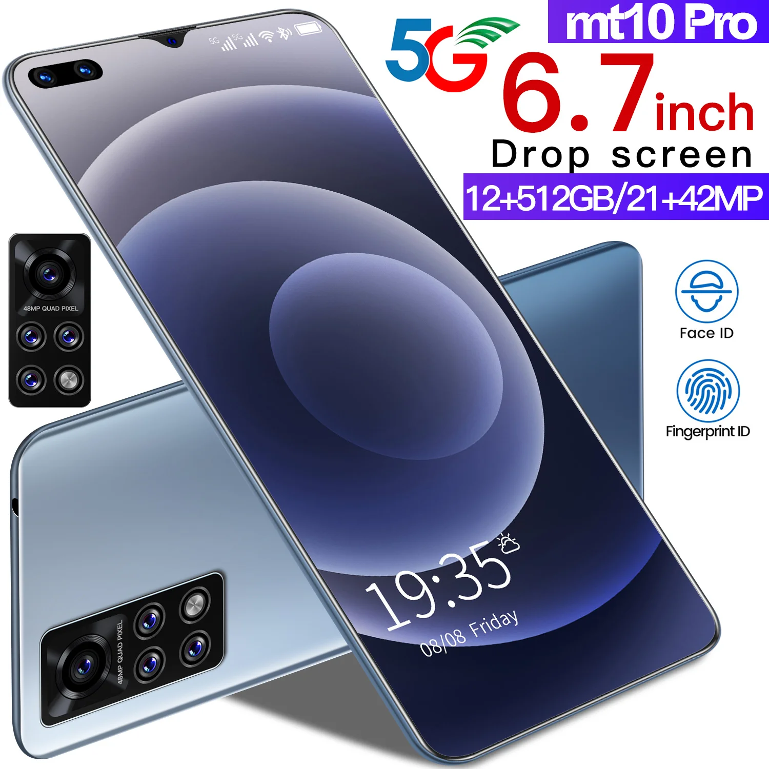 New Arrival Mt10 Pro 2021 Smartphone 4800mAh 21+42MP 10 Core 6.7 Inch Full Screen Global Version 12+512G 5G Mobile Phone MTK6889
New Arrival Mt10 Pro 2021 Smartphone 4800mAh 21+42MP 10 Core 6.7 Inch Full Screen Global Version 12+512G 5G Mobile Phone MTK6889