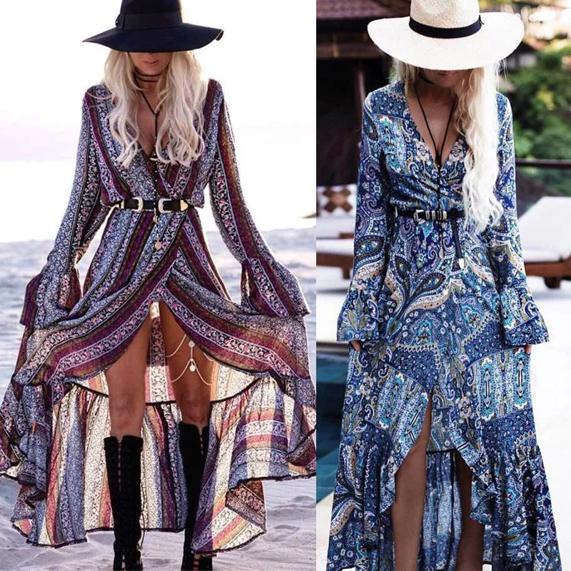 Fashion Women Long Dress Summer Chiffon Bohemia Front Split Long Sleeve V-Neck Beach Maxi Dress Sundress Femme
Fashion Women Long Dress Summer Chiffon Bohemia Front Split Long Sleeve V-Neck Beach Maxi Dress Sundress Femme