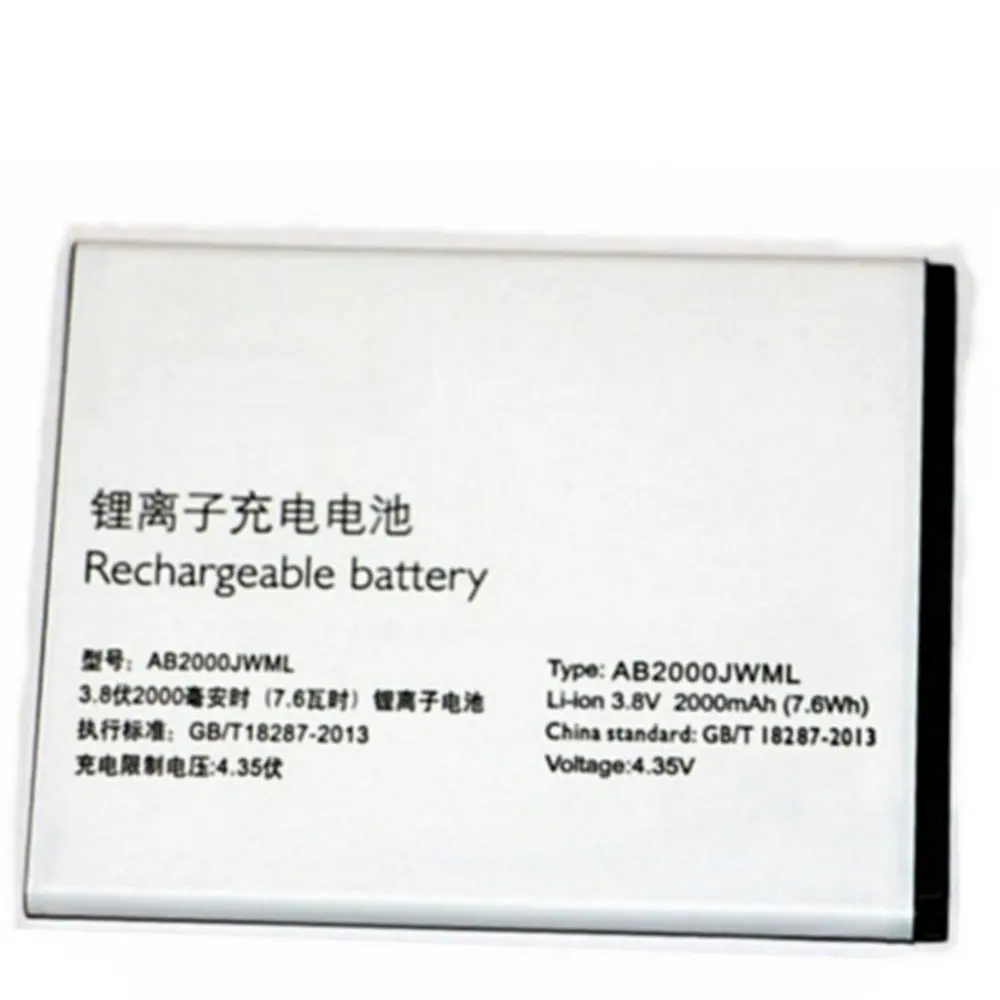 AB2000JWML 2000mAh for Philips Xenium S337 CTS337 Cellphone For PHILIPS AB2000JWMT Mobile Phone High quality Replacement Battery
AB2000JWML 2000mAh for Philips Xenium S337 CTS337 Cellphone For PHILIPS AB2000JWMT Mobile Phone High quality Replacement Battery