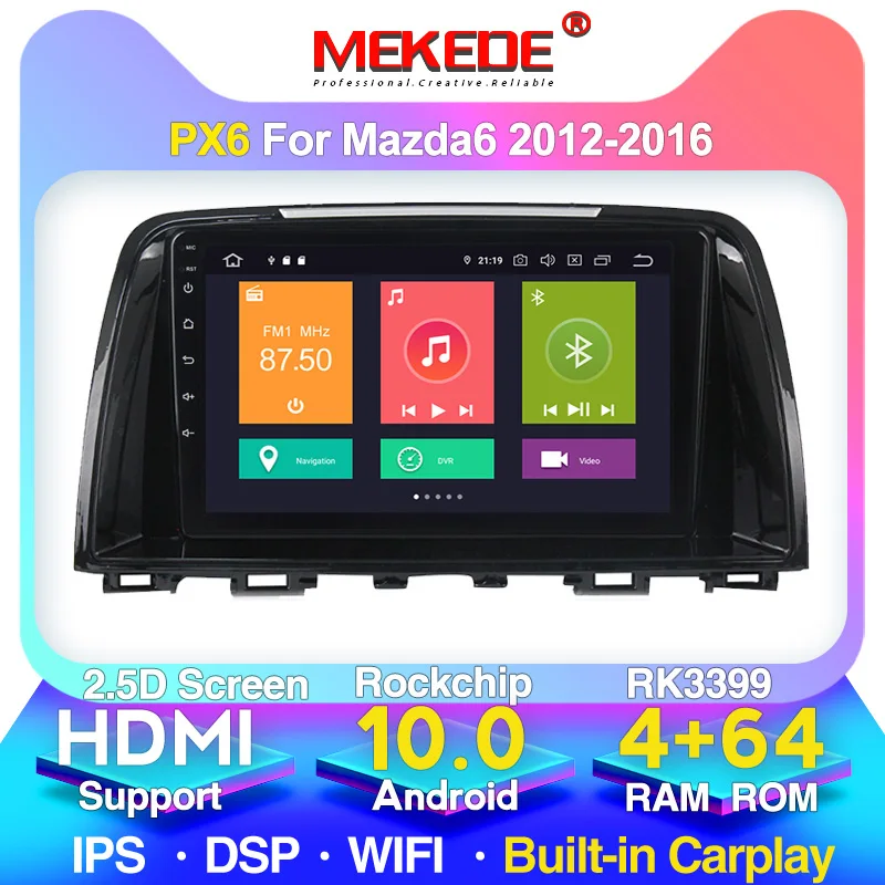 Новая система! PX6 2din android 10 автомобильный радиоплеер для Mazda 6 2012 2016 встроенный carplay
