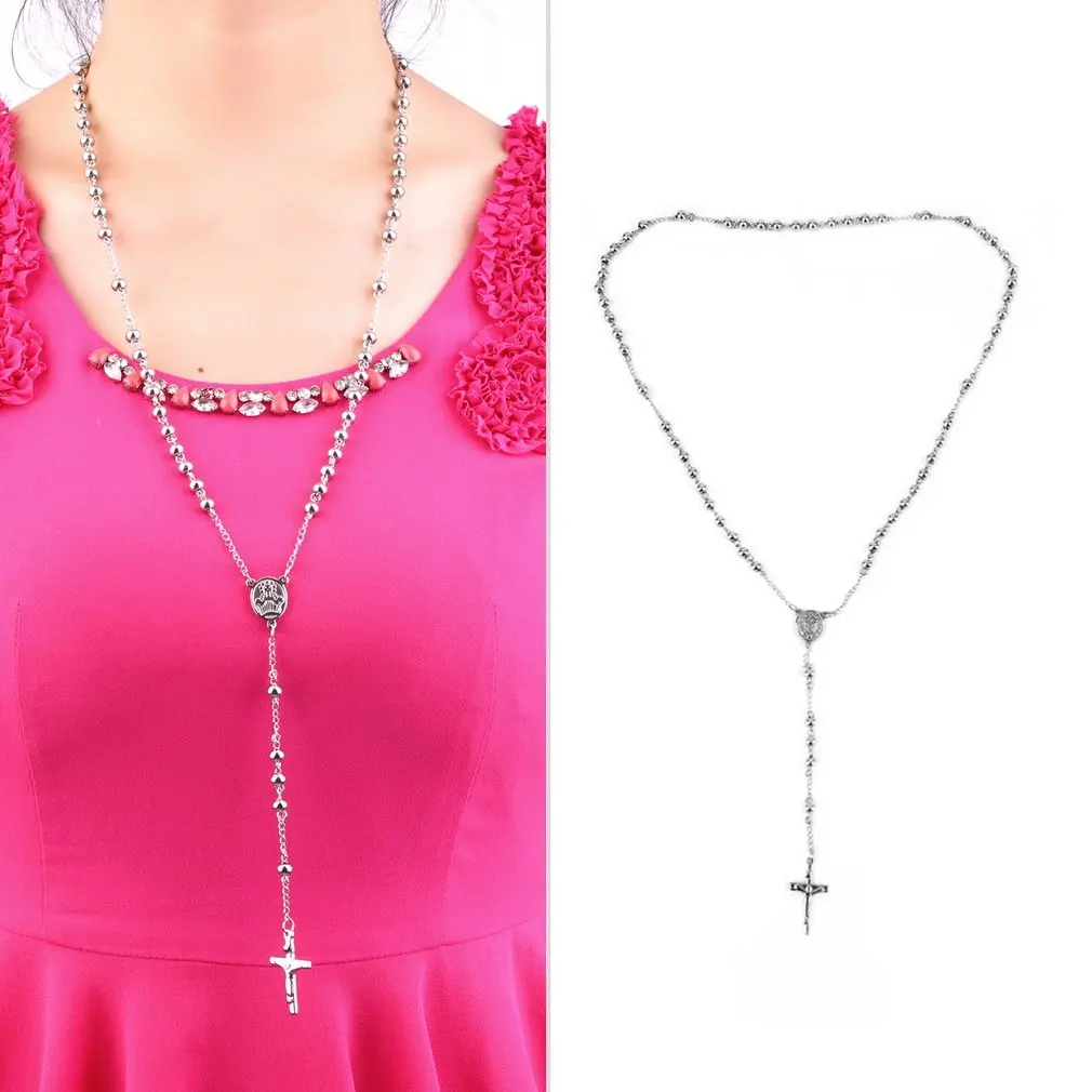Classic Silver color Rosary Beads Chain Cross Crucifix Religious Catholic Hip-hop Rapper Stainless Steel Necklace Women's Men's
Classic Silver color Rosary Beads Chain Cross Crucifix Religious Catholic Hip-hop Rapper Stainless Steel Necklace Women's Men's