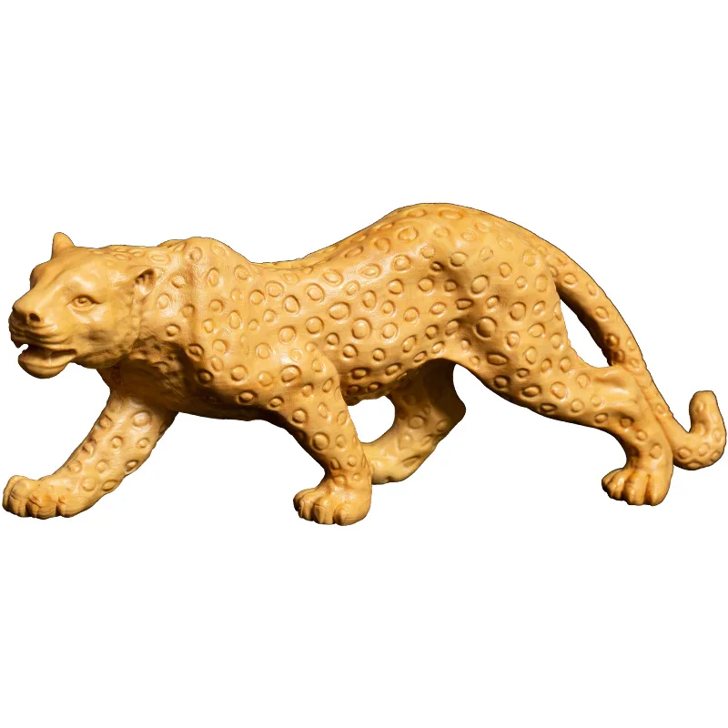 

XS239-10/19CM Hand Carved Boxwood Carving Figurine Animal Statue Home Decor -Leopard Feng Shui Sculpture