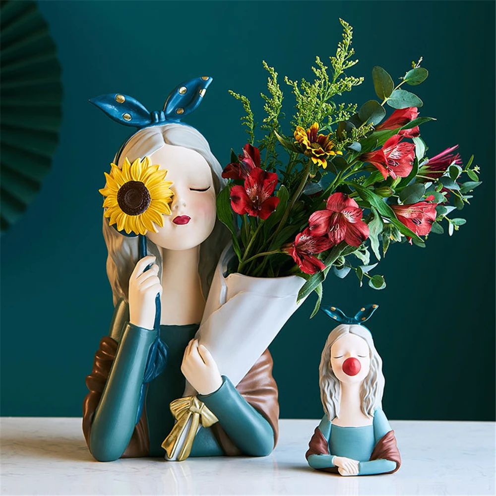 Bouquet Girl Figurine Creative Vase Blowing Bubble Girl Desktop Ornament Living Room Office Decoration Resin Craft Birthday Gift 
Bouquet Girl Figurine Creative Vase Blowing Bubble Girl Desktop Ornament Living Room Office Decoration Resin Craft Birthday Gift