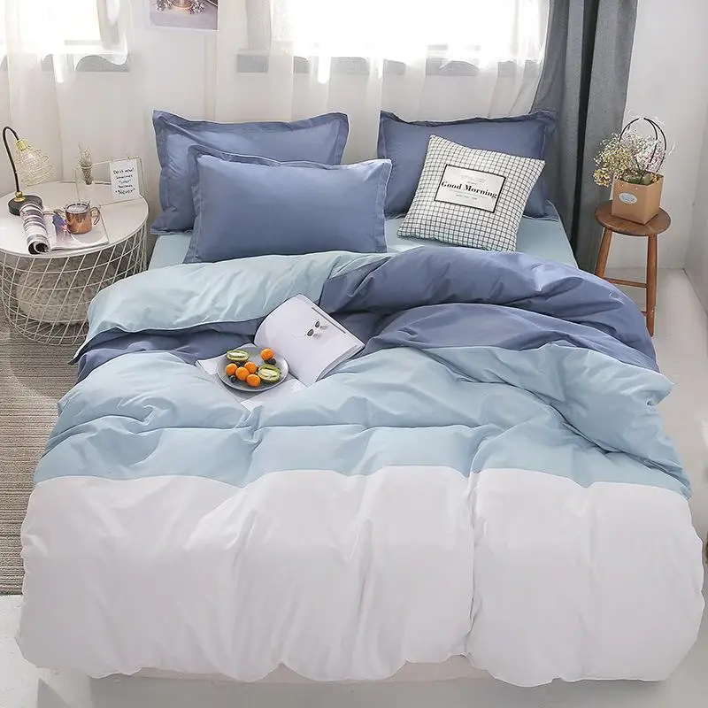 

Nordic Bedding Set Blue Euro Bedspread Bed Sheet And Pillowcase Queen King Size Duvet Cover Stripe Comforter Bedding Sets
