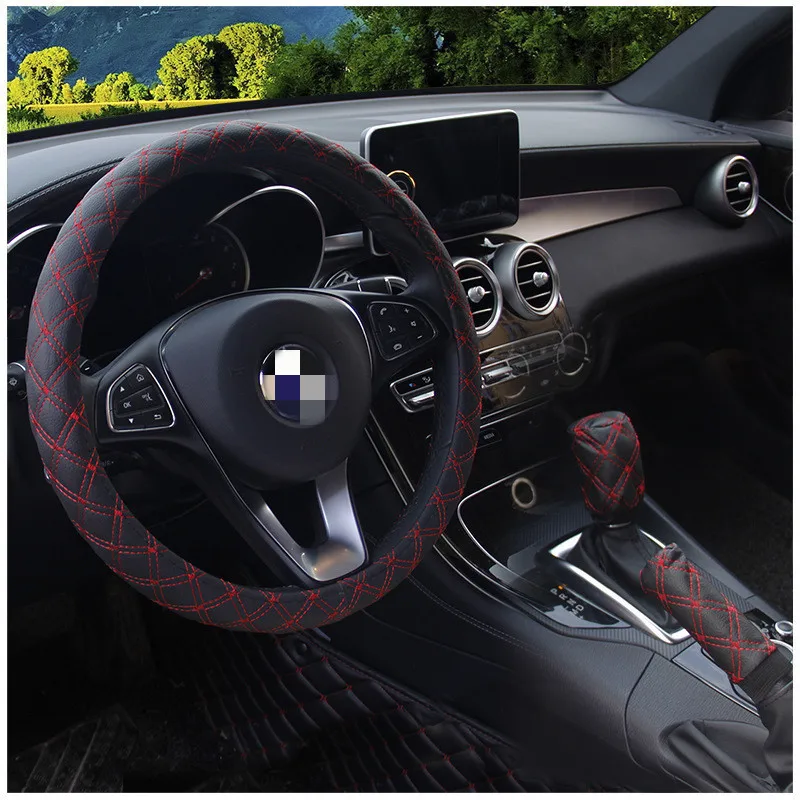 3Pcs/Set Steering Wheel Cover Selector Lever Cover Handbrake Cover PU Leather 37/38CM Wheel Diameter Universal Car Styling
3Pcs/Set Steering Wheel Cover Selector Lever Cover Handbrake Cover PU Leather 37/38CM Wheel Diameter Universal Car Styling
