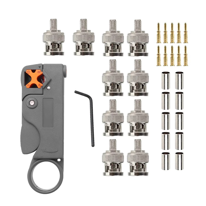 

Electric Coax Coaxial Cable Stripper CUTTER Tool RG 59 With 10 Pcs BNC Plug Crimp Connector For RG58 RG58 RG400 Lmr 195 Coax MAL