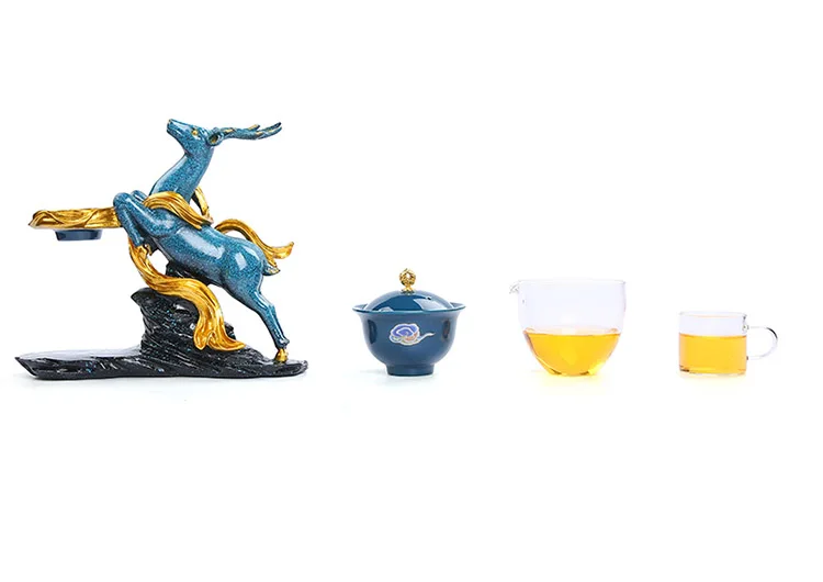 

Deer Glass Automatic Tea Set Ceramic Teapot Lazy Household Business Kungfu Drinking Utensil 6 Teacups