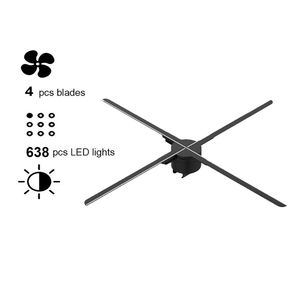 638 LED 3D WiFi Fan Hologram Projector 56CM WiFi Fan Holographic Advertising Machine Rotating Imagin Advert Display Logo Light
638 LED 3D WiFi Fan Hologram Projector 56CM WiFi Fan Holographic Advertising Machine Rotating Imagin Advert Display Logo Light