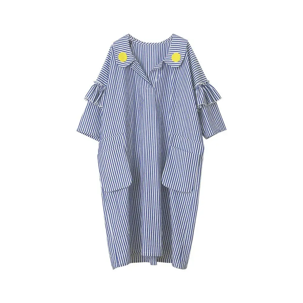 imakokoni blue and white striped mid-length dress female summer original women's clothing wide casual loose 
imakokoni blue and white striped mid-length dress female summer original women's clothing wide casual loose