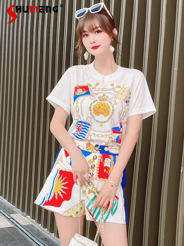 2021 Summer Women's White Diamond Beaded Sequined Printed T Shirt Round Neck Cotton Short Sleeve T-shirt Shorts Suit 2 Pieces
2021 Summer Women's White Diamond Beaded Sequined Printed T Shirt Round Neck Cotton Short Sleeve T-shirt Shorts Suit 2 Pieces