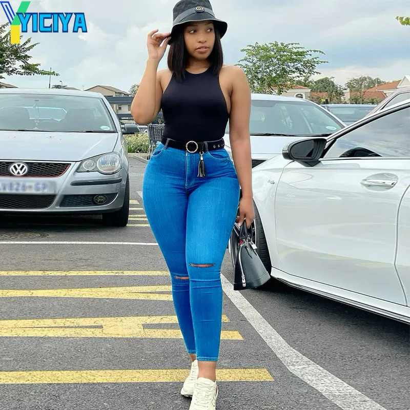 Ladies High-Rise Ripped Stretch Slim-Fit Jeans 2022 Jean Women Button Hole Pencil Denim Pants Summer Street Casual Met Trousers 
Ladies High-Rise Ripped Stretch Slim-Fit Jeans 2022 Jean Women Button Hole Pencil Denim Pants Summer Street Casual Met Trousers