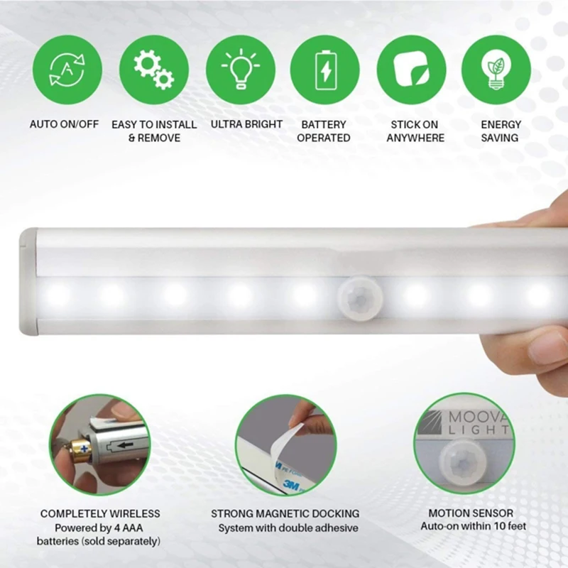 PIR LED Motion Sensor Light 6/10LEDs Under Cabinet Night Lighs Cupboard Bed Wardrobe Portable Closet Stair Kitchen Lamp for Home
PIR LED Motion Sensor Light 6/10LEDs Under Cabinet Night Lighs Cupboard Bed Wardrobe Portable Closet Stair Kitchen Lamp for Home