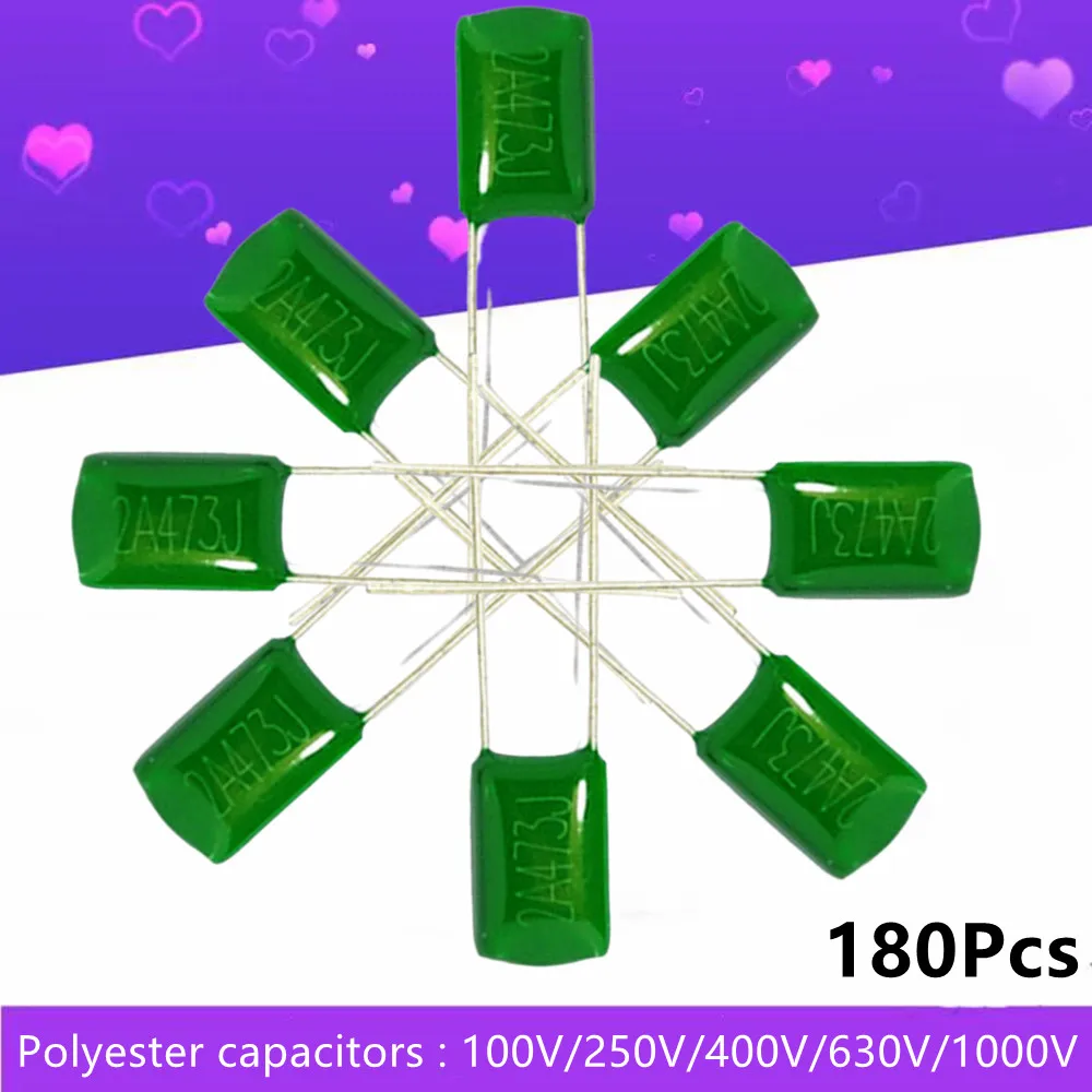 180Pcs High Capacity Polyester Film Capacitor 67 Kinds Capacitance 1nF 2.2nF 150nF 220pF Full Series 100V 250V 400V 630V 1000V
180Pcs High Capacity Polyester Film Capacitor 67 Kinds Capacitance 1nF 2.2nF 150nF 220pF Full Series 100V 250V 400V 630V 1000V