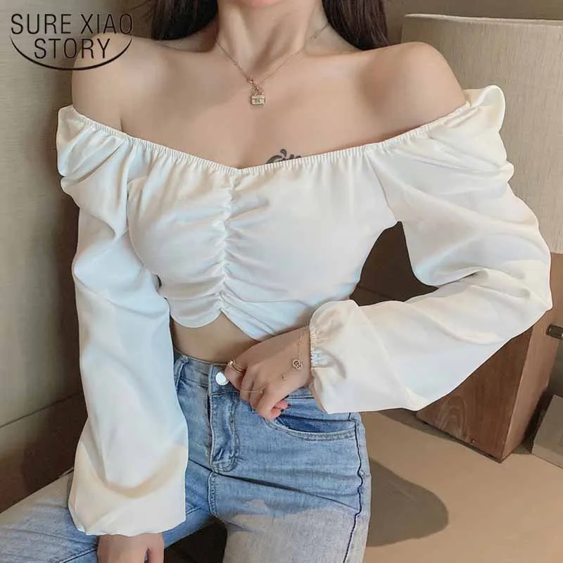 Sexy Fashion Pleated Clavicle Spring Short Tops Sweet Long Puff Sleeve Shirt Solid Slim Blouse Women Blusas Mujer De Moda 12578
Sexy Fashion Pleated Clavicle Spring Short Tops Sweet Long Puff Sleeve Shirt Solid Slim Blouse Women Blusas Mujer De Moda 12578