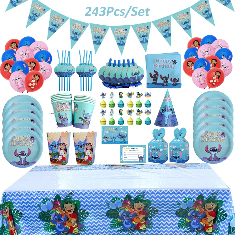 243pcs Disney Baby Lilo & Stitch Blue Theme Birthday Party Decoration Disposable Tableware Set Baby Shower Stitch Party Supplies
243pcs Disney Baby Lilo & Stitch Blue Theme Birthday Party Decoration Disposable Tableware Set Baby Shower Stitch Party Supplies