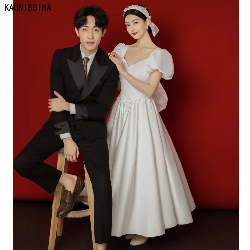 KAUNISSINA Satin Wedding Dress Short Puff Sleeves Pleats Back Bownot A-Line Long Bridal Gowns Vestido De Novia Custom Size
KAUNISSINA Satin Wedding Dress Short Puff Sleeves Pleats Back Bownot A-Line Long Bridal Gowns Vestido De Novia Custom Size