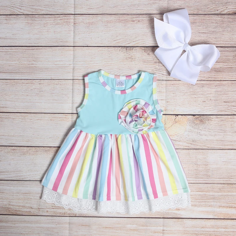 Summer Girls Clothes Blue Sleeveless Rainbow Striped Skirt Flowers On Chest Girl Dresses
Summer Girls Clothes Blue Sleeveless Rainbow Striped Skirt Flowers On Chest Girl Dresses