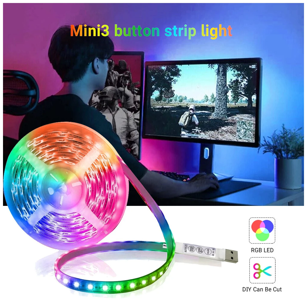 LED Lights StripS USB RGB SMD2835 DC5V 1M 2M 3M 4M 5M Flexible Lamp Tape Diode TV Background Lighting luces LED 3 Key Control
LED Lights StripS USB RGB SMD2835 DC5V 1M 2M 3M 4M 5M Flexible Lamp Tape Diode TV Background Lighting luces LED 3 Key Control