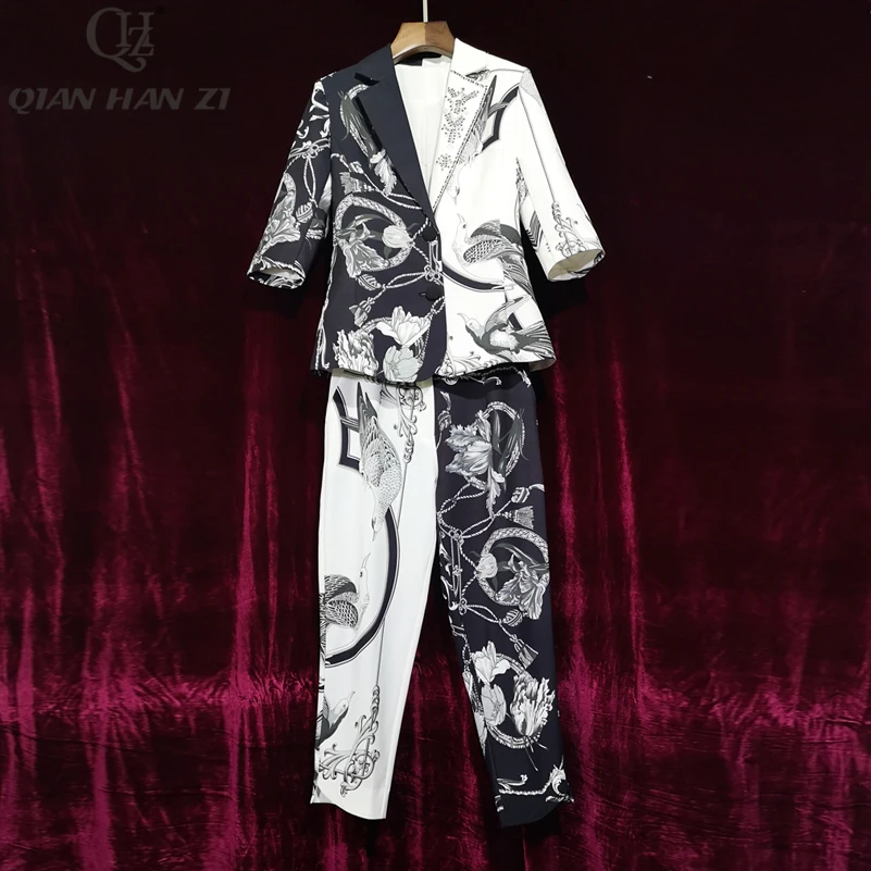 Qian Han Zi autumn winter designer fashion suit jacket 2-piece set womens 3/4 Sleeve slim coat+vintage pattern print Pants set
Qian Han Zi autumn winter designer fashion suit jacket 2-piece set womens 3/4 Sleeve slim coat+vintage pattern print Pants set