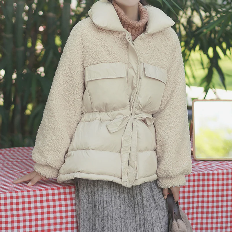 Lapel Lamb Wool Coat Women Bow Tie Splicing Cotton Plush Clothing Winter Female Student Casual Loose Thick Warm Jacket Outerwear
Lapel Lamb Wool Coat Women Bow Tie Splicing Cotton Plush Clothing Winter Female Student Casual Loose Thick Warm Jacket Outerwear