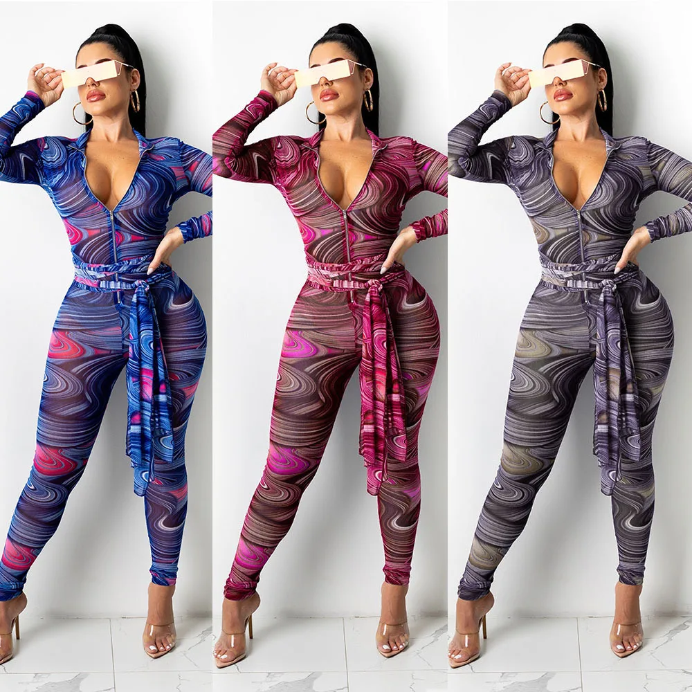 Fashion Sexy Jumpsuits for Womens Net Yarn Long Sleeves Printing Ankle Length Zipper Autumn Clothing Wholesale Dropshipping
Fashion Sexy Jumpsuits for Womens Net Yarn Long Sleeves Printing Ankle Length Zipper Autumn Clothing Wholesale Dropshipping