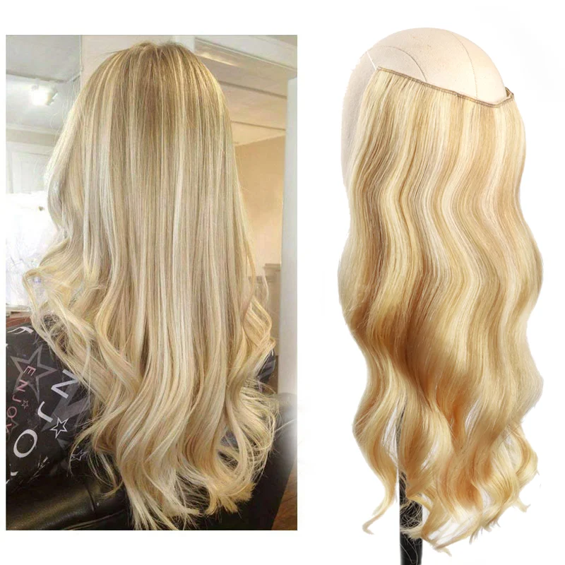 

Straight Halo Hair Extensions One Piece With 4 Clips Hairpiece Fish Line Invisible Wire Piano Color 100% Remy Hair Extensions