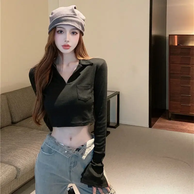 China's new simple versatile POLO collar loose thin plain color long sleeve knit short T-shirt spot
China's new simple versatile POLO collar loose thin plain color long sleeve knit short T-shirt spot